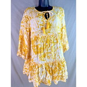 Blue Island Sun‎ Dress Tunic  Women's Tropical Mini beach Cover up boho Size S